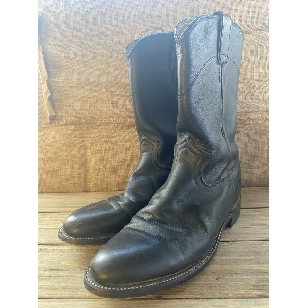 Justin Leather Black Western Boots Womens Size 7.5 Preppy Grunge Gothic‎